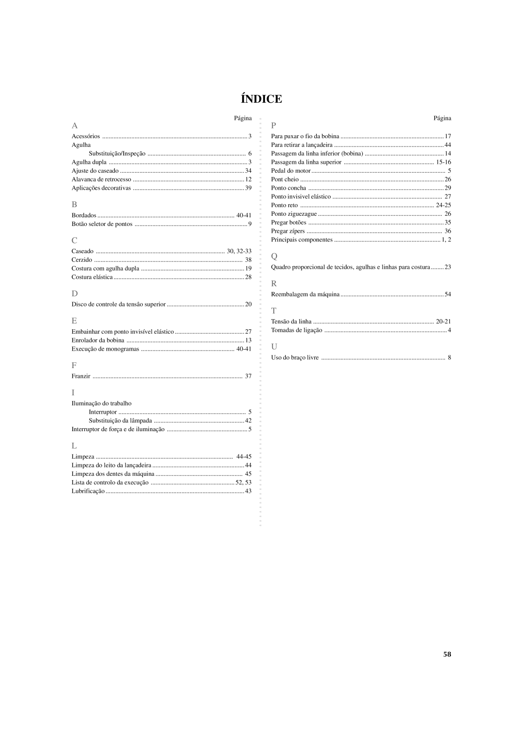 Brother LS 2125 instruction manual Índice 