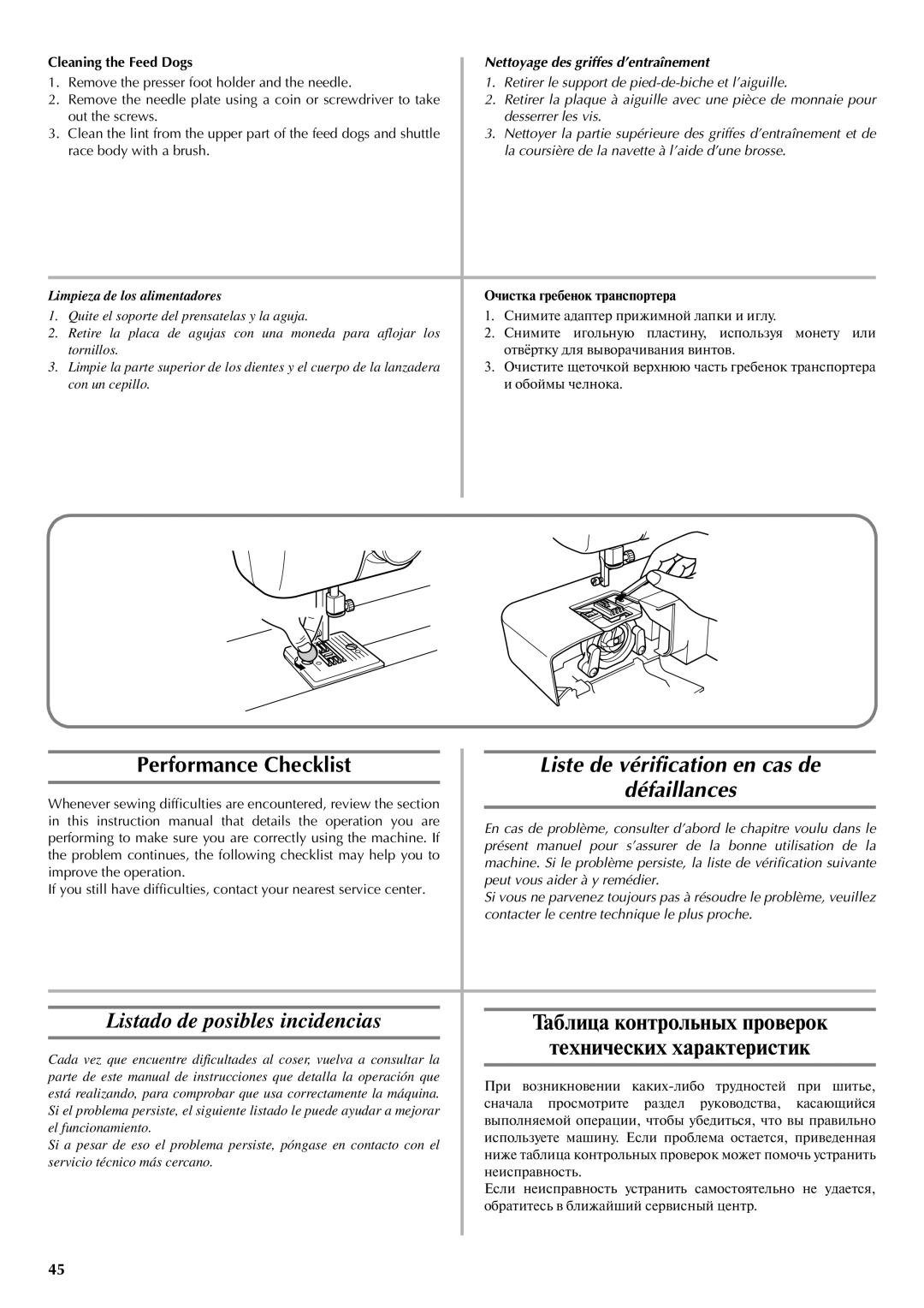 Brother LS-2720 Liste de vérification en cas de, Défaillances, Listado de posibles incidencias, Технических характеристик 