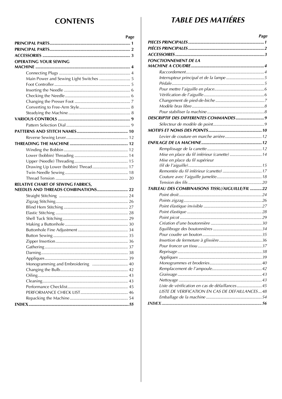 Brother LS-2720, LS-2220 instruction manual Contents, Table DES Matiéres 