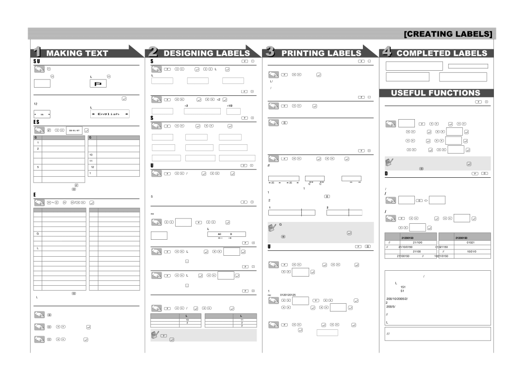 Brother LW4516001A Switching Upper Case/Lower Case, Making Two Line Text, Entering Symbols, Size, Width, Text Preview, Tab 