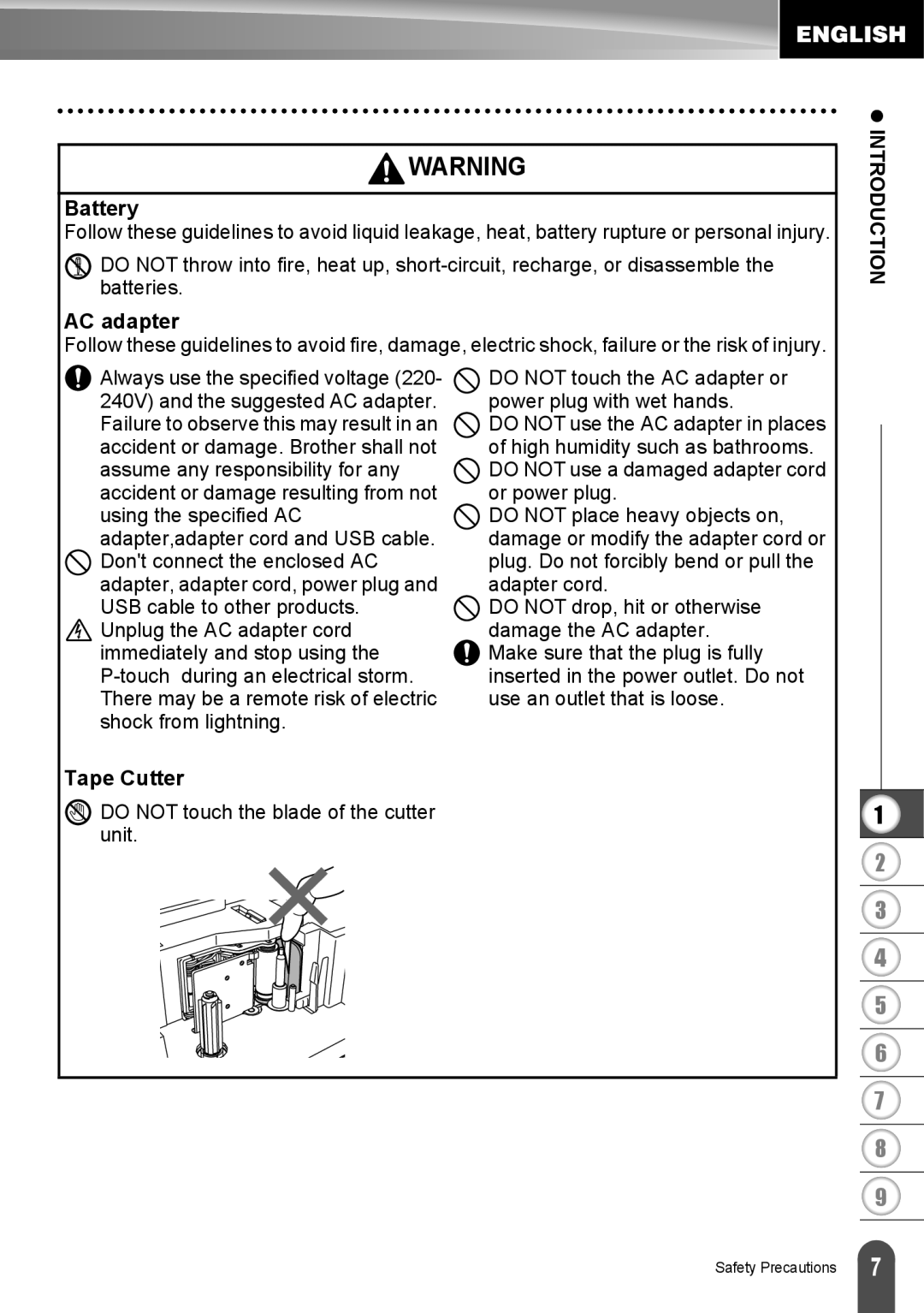 Brother LW6091001 appendix Battery, AC adapter, Tape Cutter 