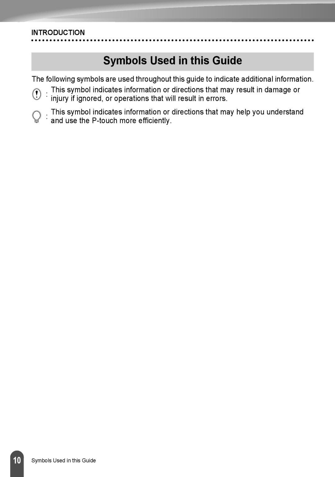 Brother LW6091001 appendix Symbols Used in this Guide 