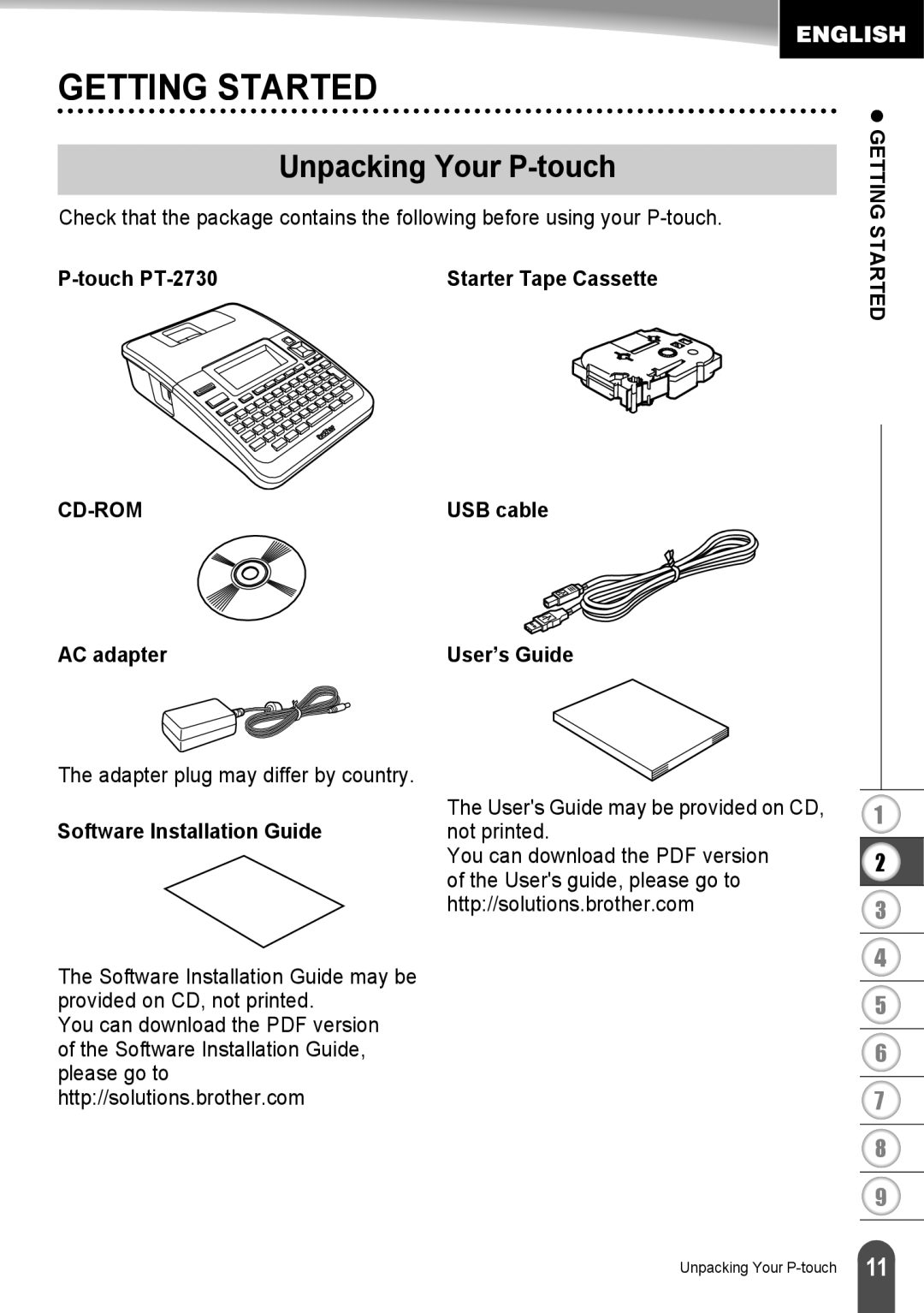 Brother LW6091001 appendix Getting Started, Unpacking Your P-touch 