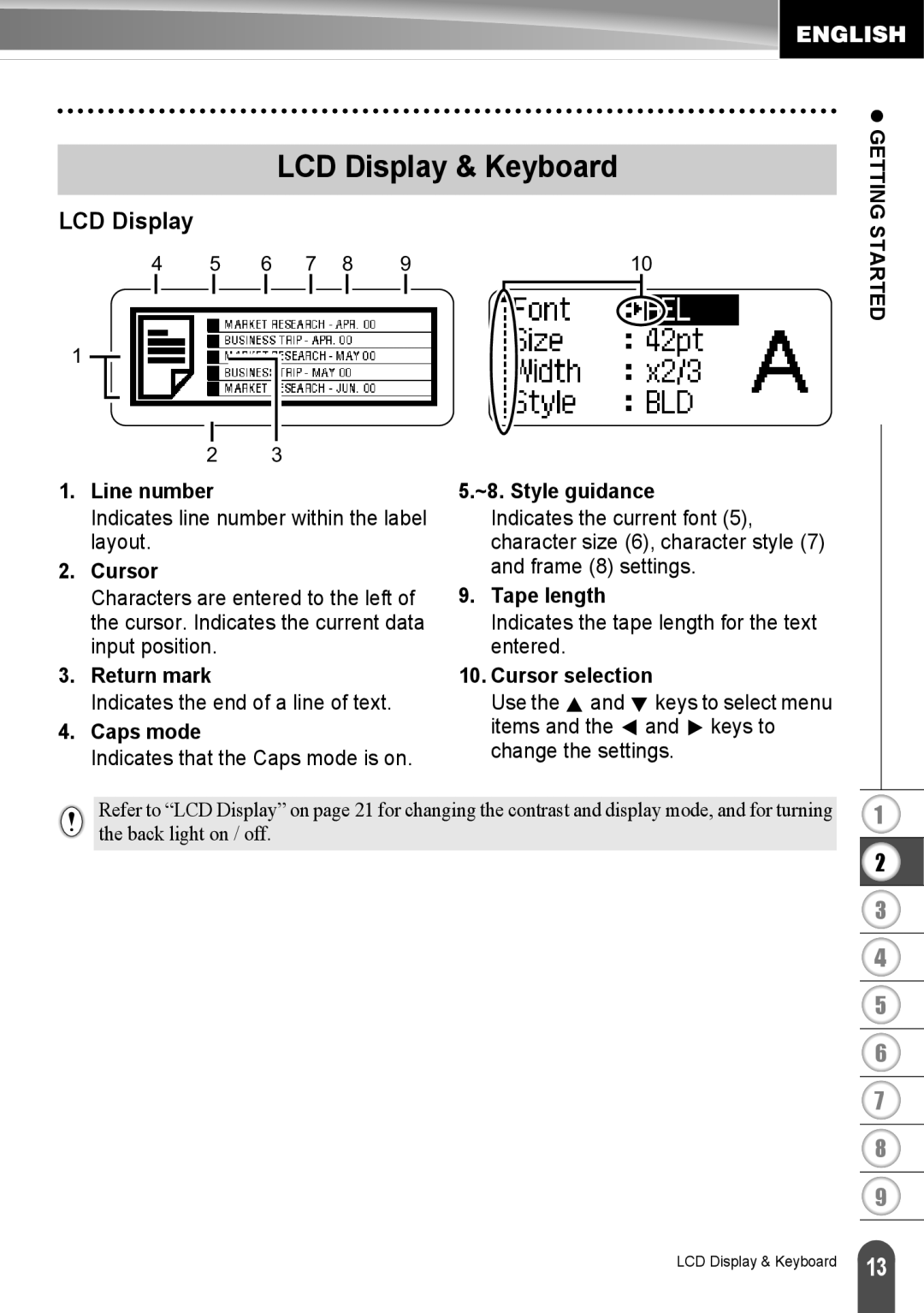 Brother LW6091001 appendix LCD Display & Keyboard 