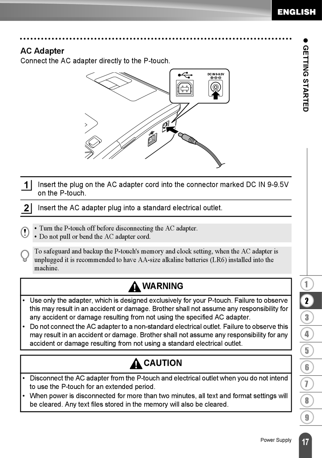 Brother LW6091001 appendix AC Adapter 