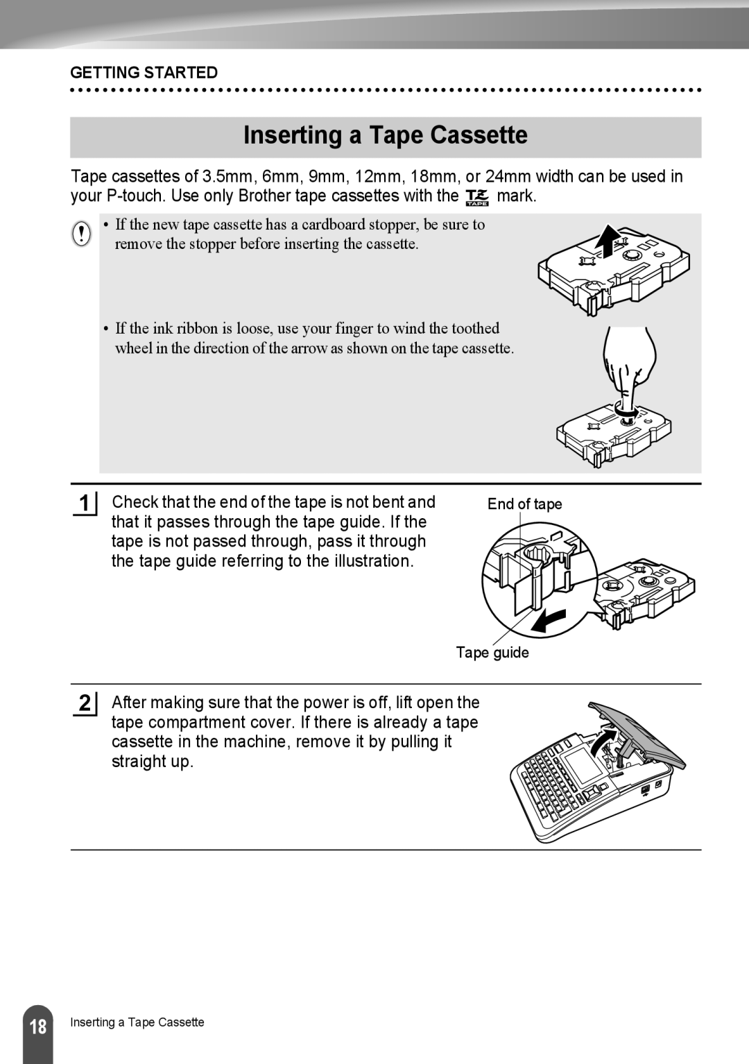 Brother LW6091001 appendix Inserting a Tape Cassette 