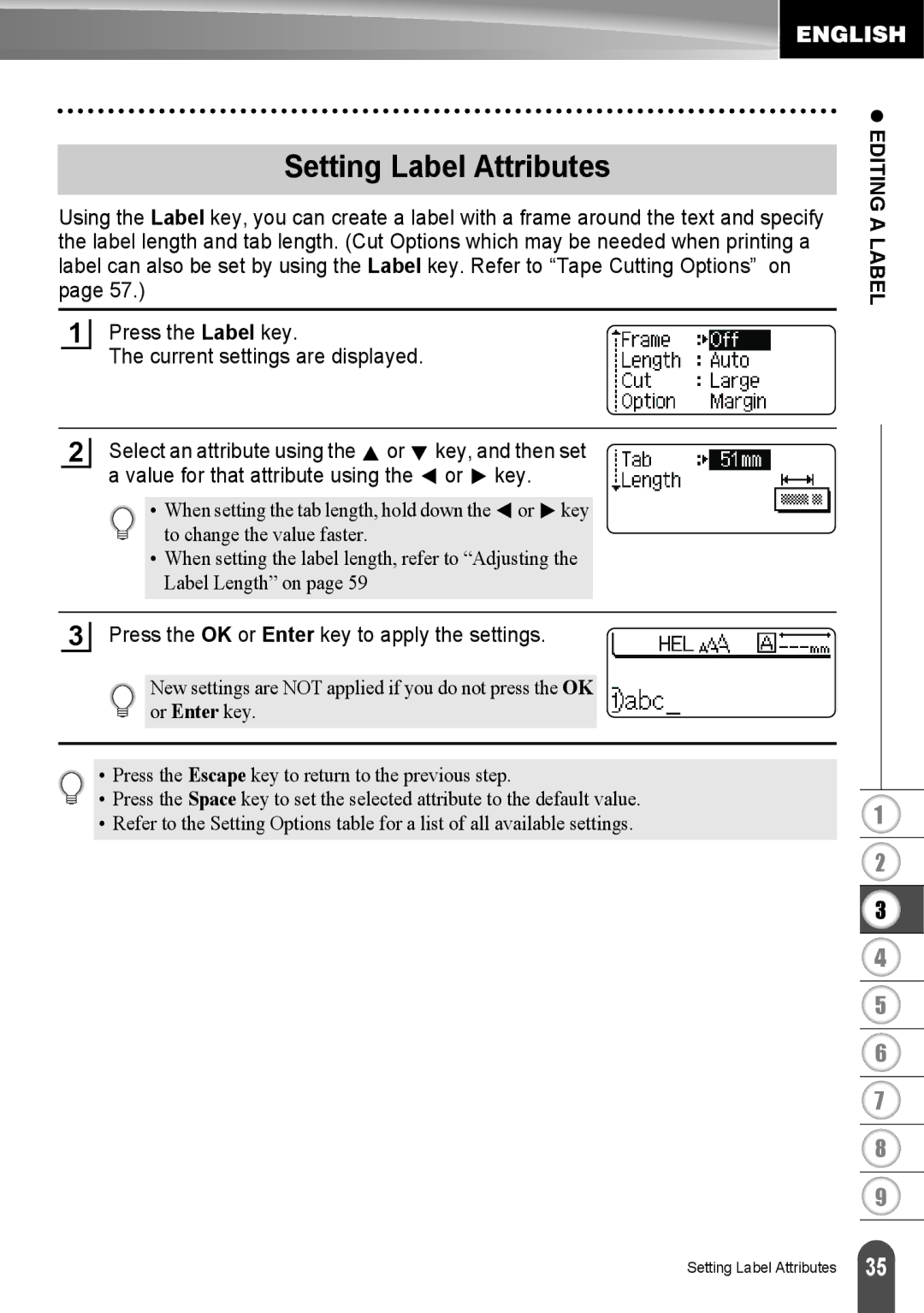 Brother LW6091001 appendix Setting Label Attributes 