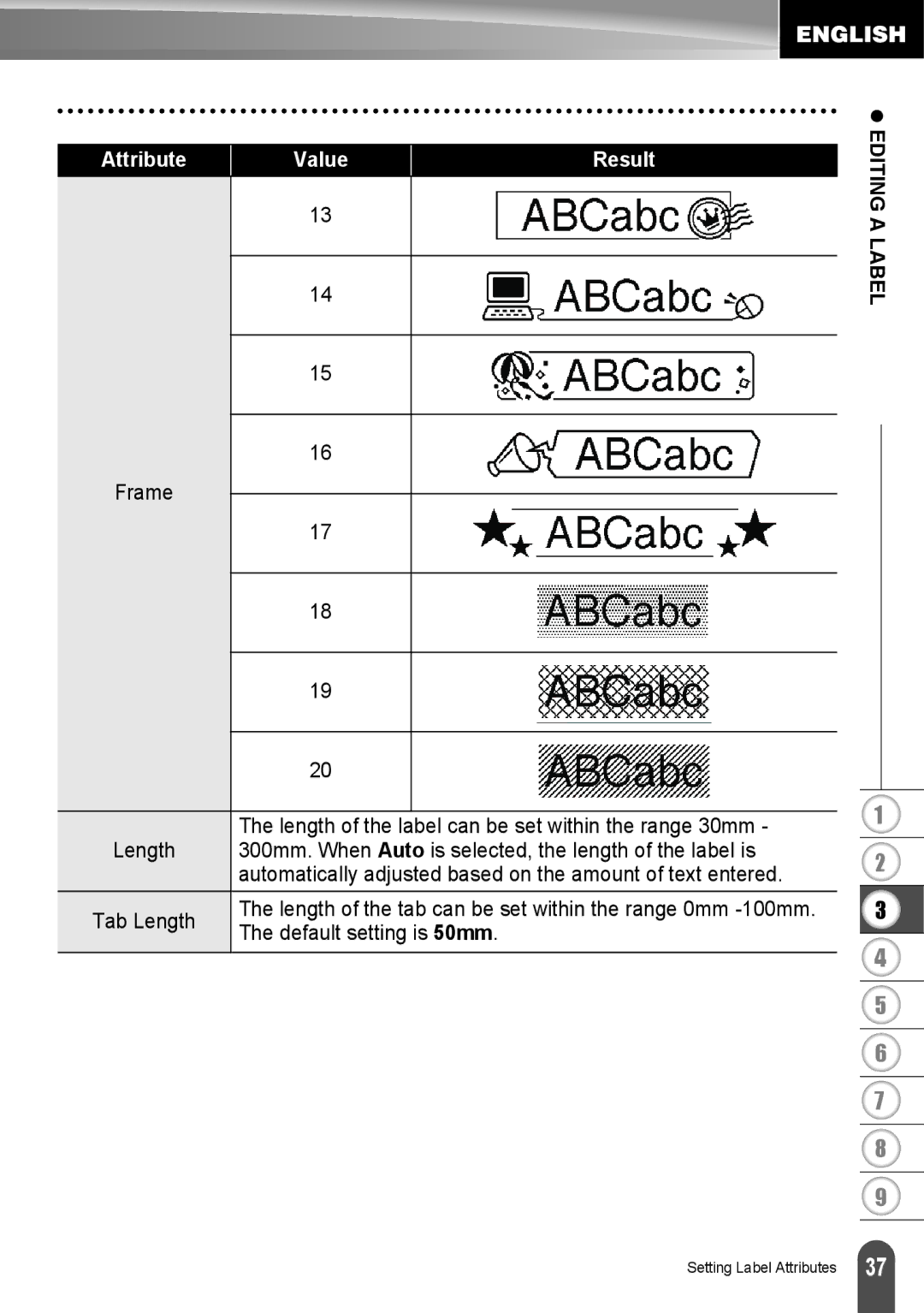 Brother LW6091001 appendix Attribute Value Result 