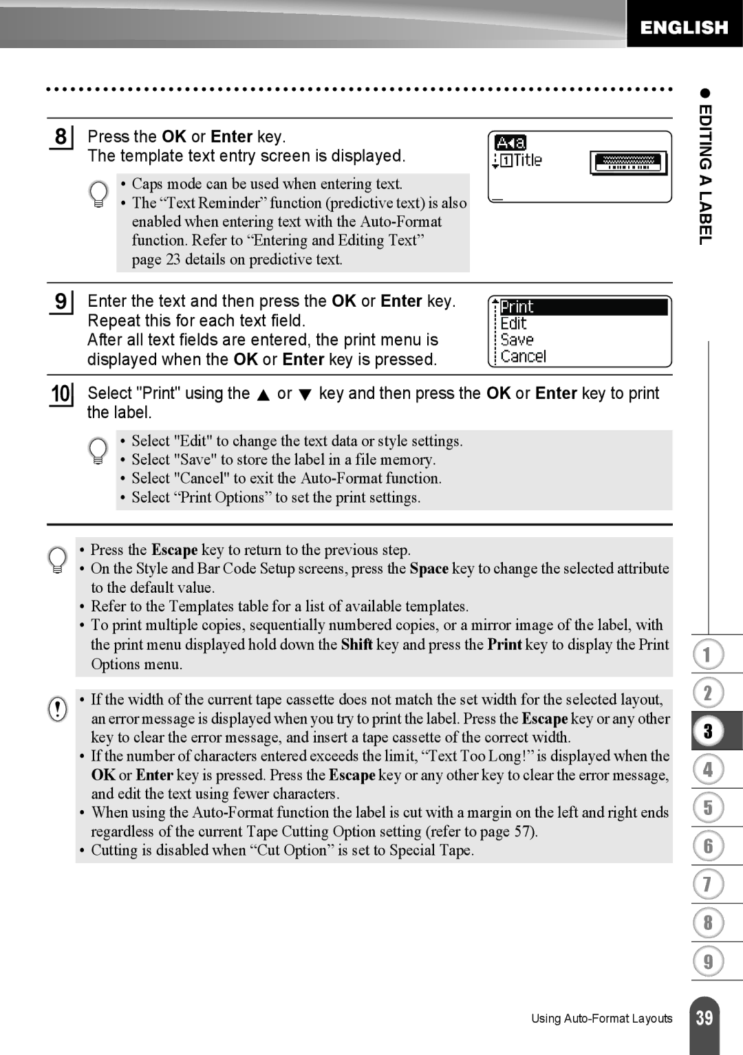 Brother LW6091001 appendix Cutting is disabled when Cut Option is set to Special Tape 