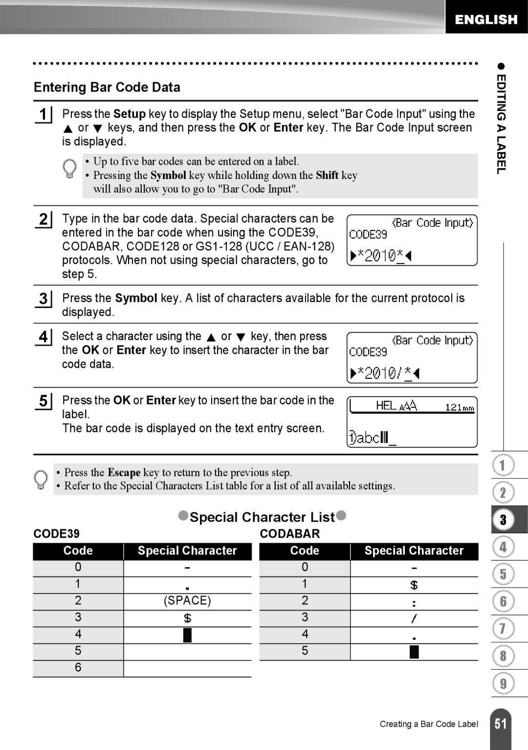 Brother LW6091001 appendix Entering Bar Code Data, ZSpecial Character Listz 