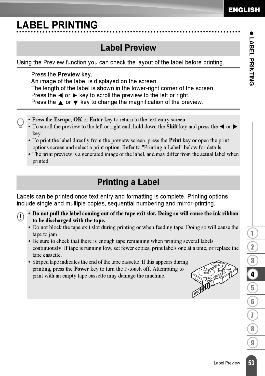 Brother LW6091001 appendix Label Printing, Label Preview, Printing a Label 