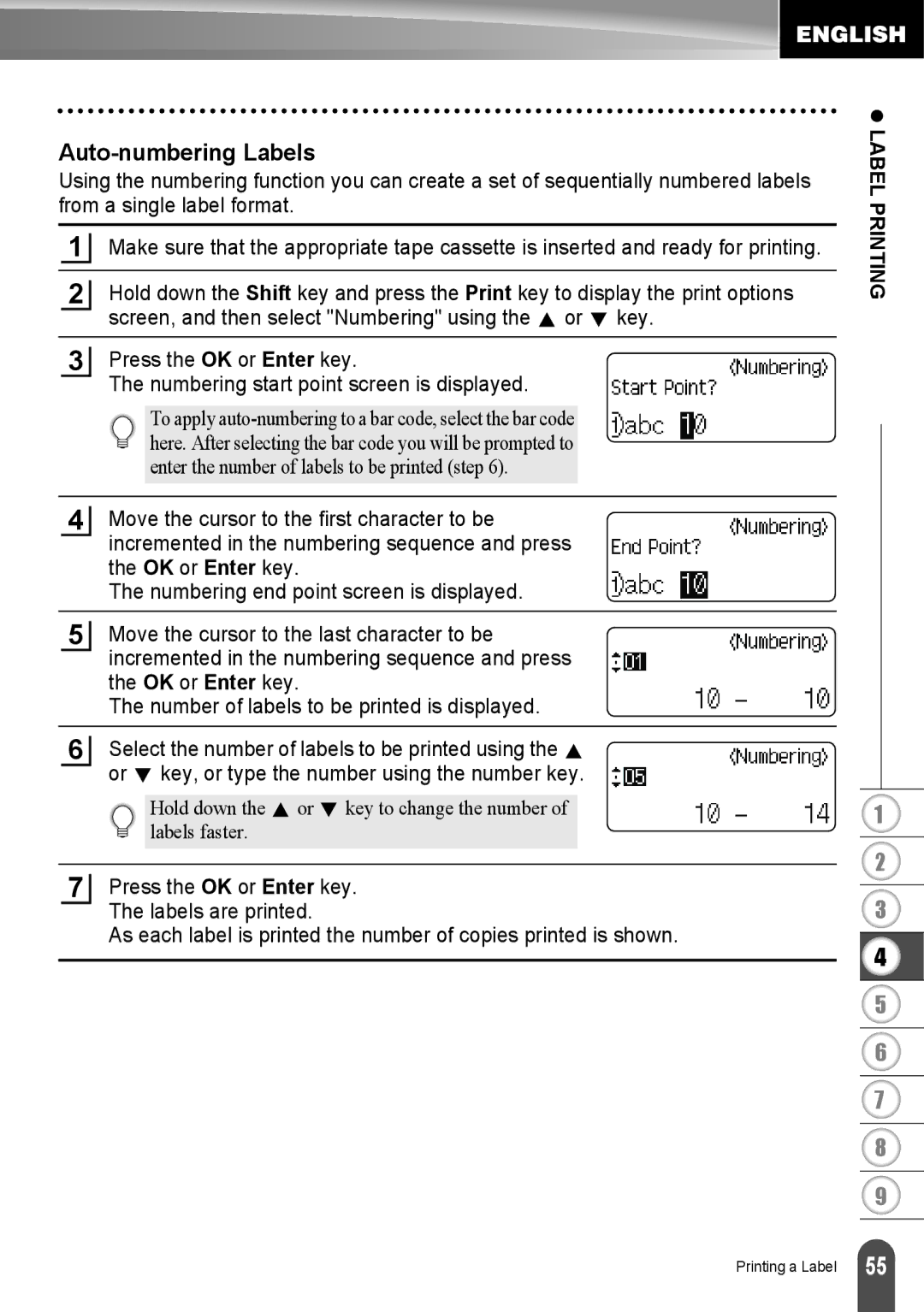 Brother LW6091001 appendix Auto-numbering Labels 