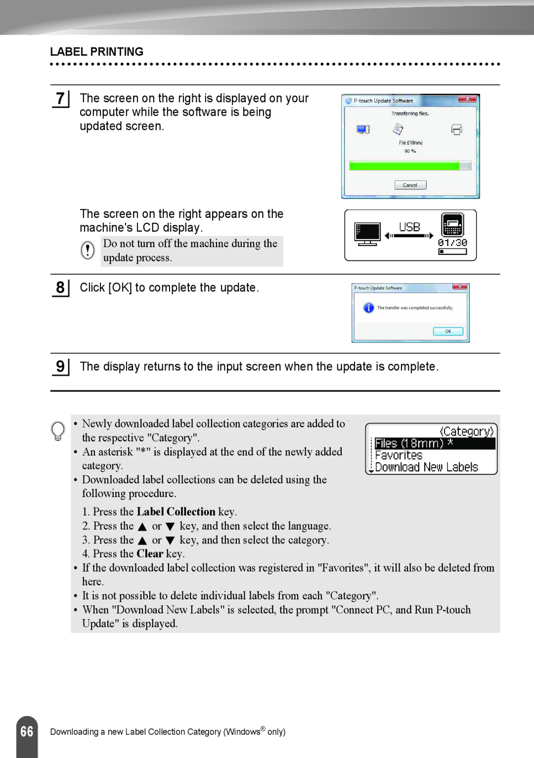 Brother LW6091001 appendix Press the Label Collection key 