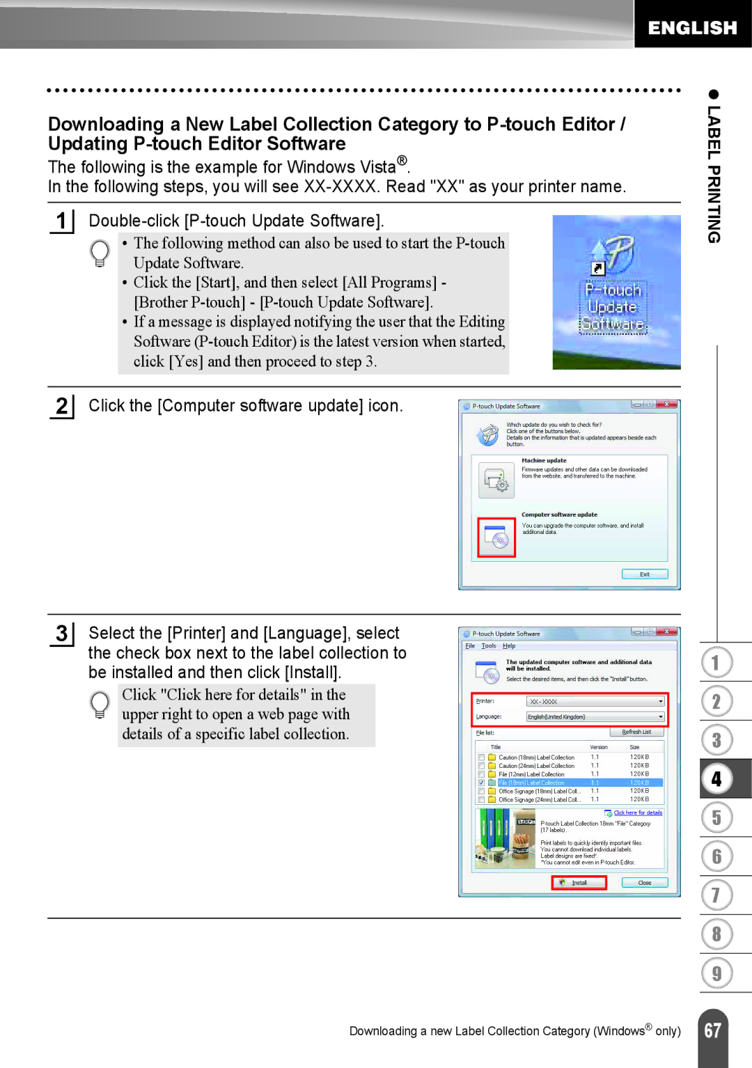 Brother LW6091001 appendix Click the Computer software update icon 