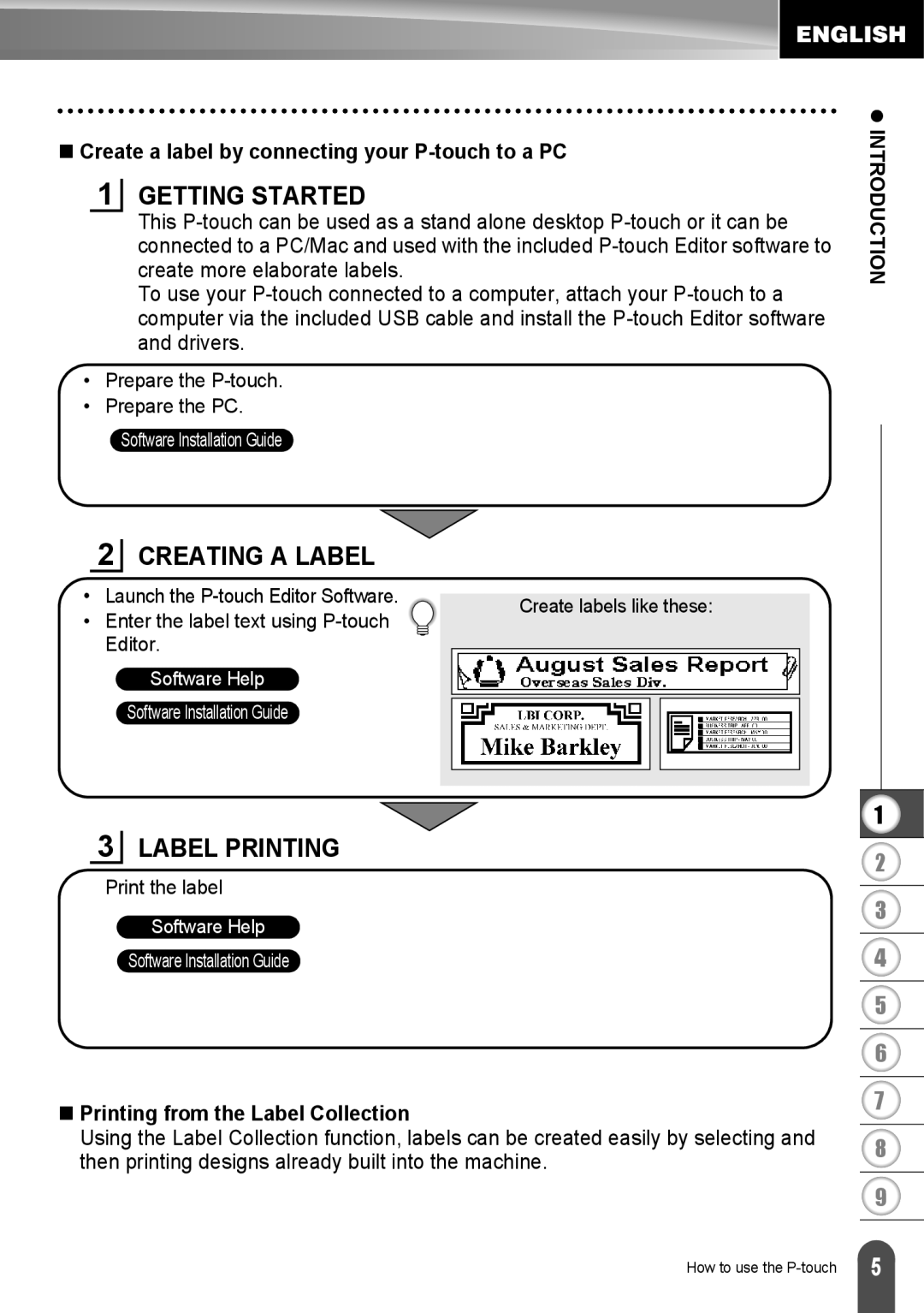 Brother LW6091001 appendix „ Create a label by connecting your P-touch to a PC, „ Printing from the Label Collection 