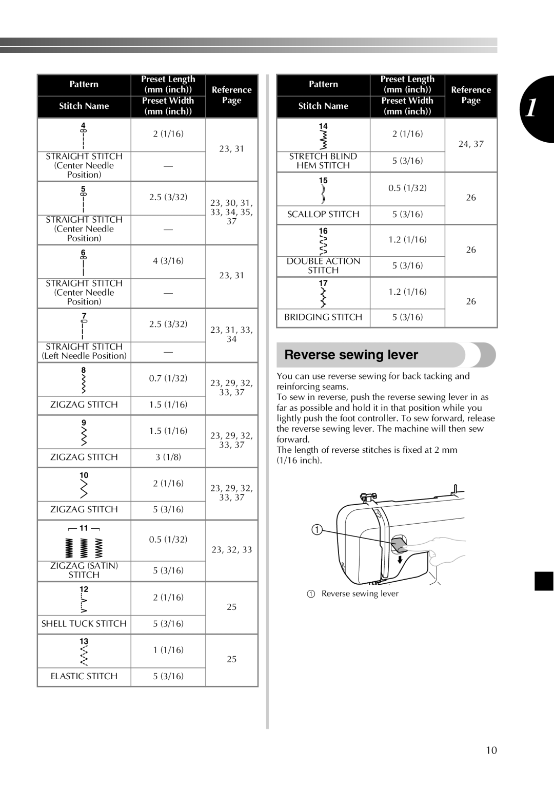 Brother LX2500 operation manual Reverse sewing lever 