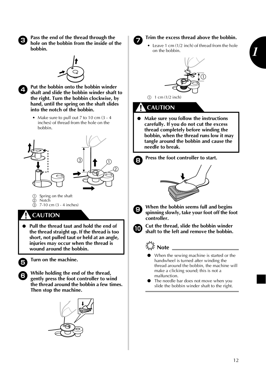 Brother LX2500 operation manual Turn on the machine, Trim the excess thread above the bobbin 