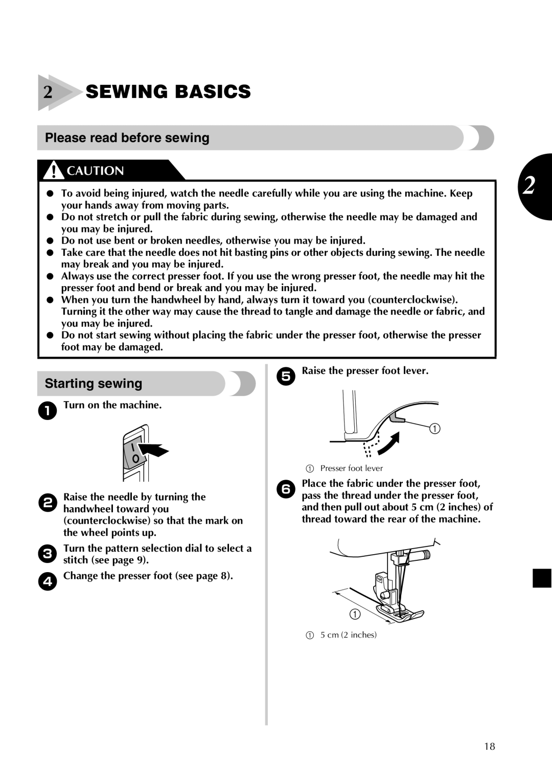 Brother LX2500 operation manual Sewing Basics, Please read before sewing, Starting sewing 