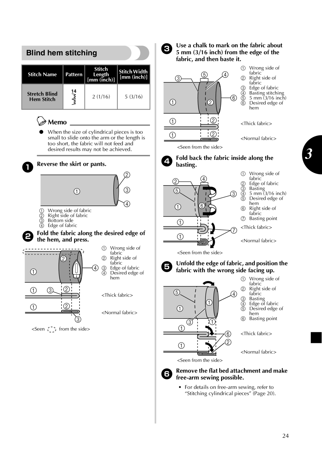 Brother LX2500 operation manual Blind hem stitching, Reverse the skirt or pants, Fold back the fabric inside along, Basting 