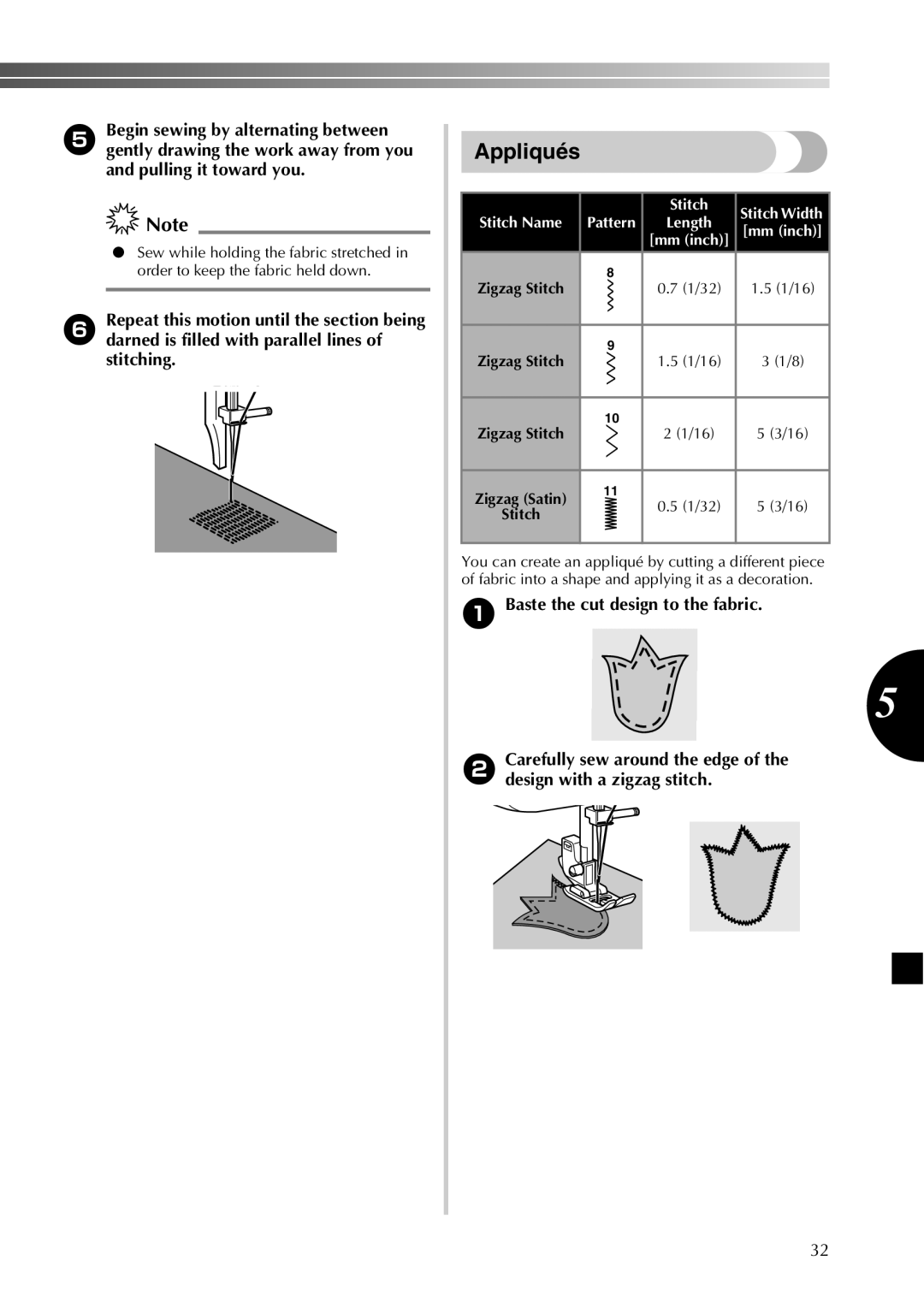 Brother LX2500 operation manual Appliqués, Baste the cut design to the fabric, Mm inch 