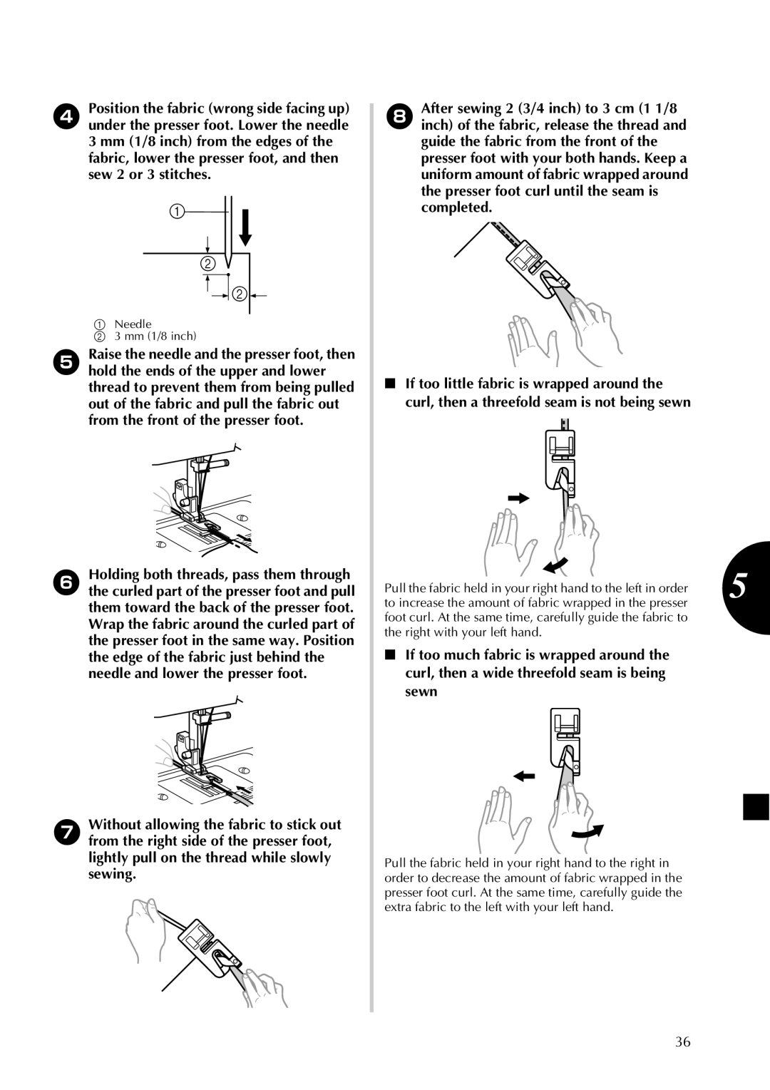 Brother LX2500 operation manual Needle Mm 1/8 inch 