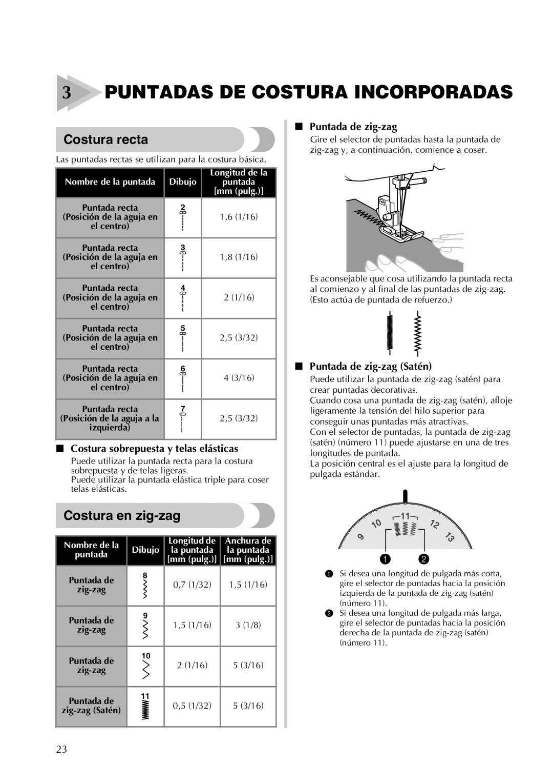 Brother LX2500 operation manual Puntadas DE Costura Incorporadas, Costura recta, Costura en zig-zag 