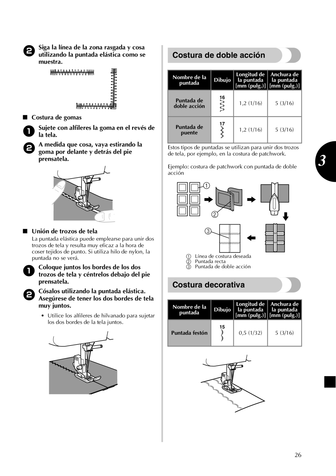 Brother LX2500 operation manual Costura de doble acción, Costura decorativa 