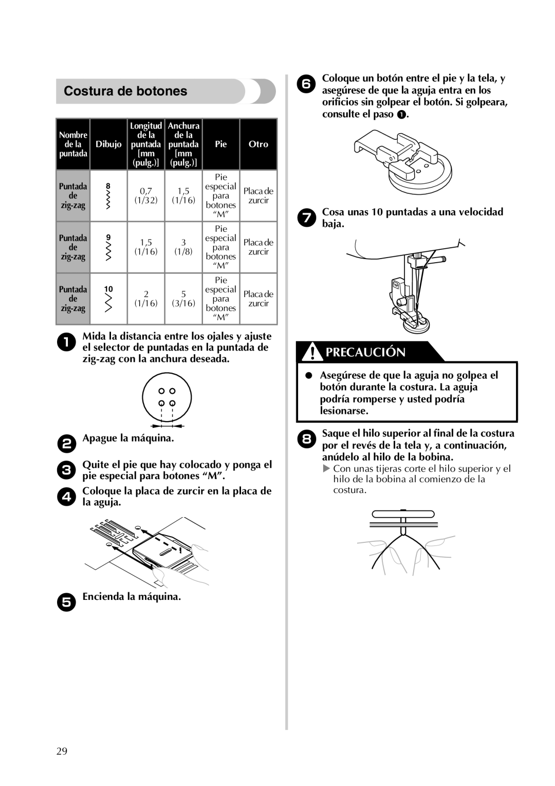 Brother LX2500 operation manual Costura de botones, Anúdelo al hilo de la bobina, Dibujo, Otro 