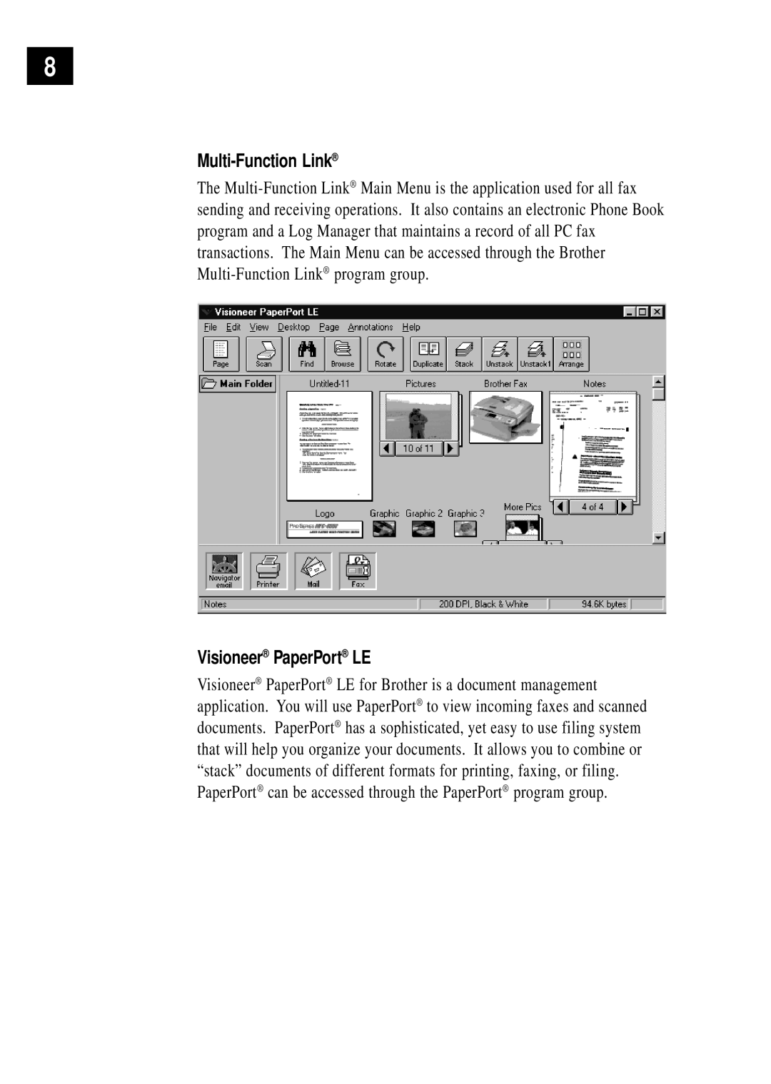 Brother MFC-1780 quick start manual Multi-Function Link, Visioneer PaperPort LE 