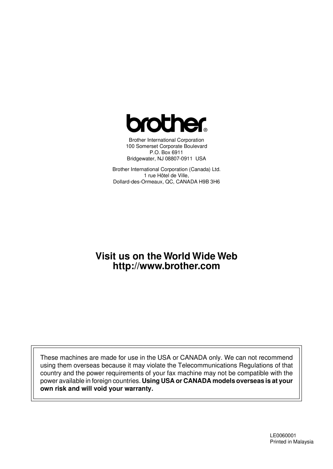 Brother MFC-1780 quick start manual Visit us on the World Wide Web 