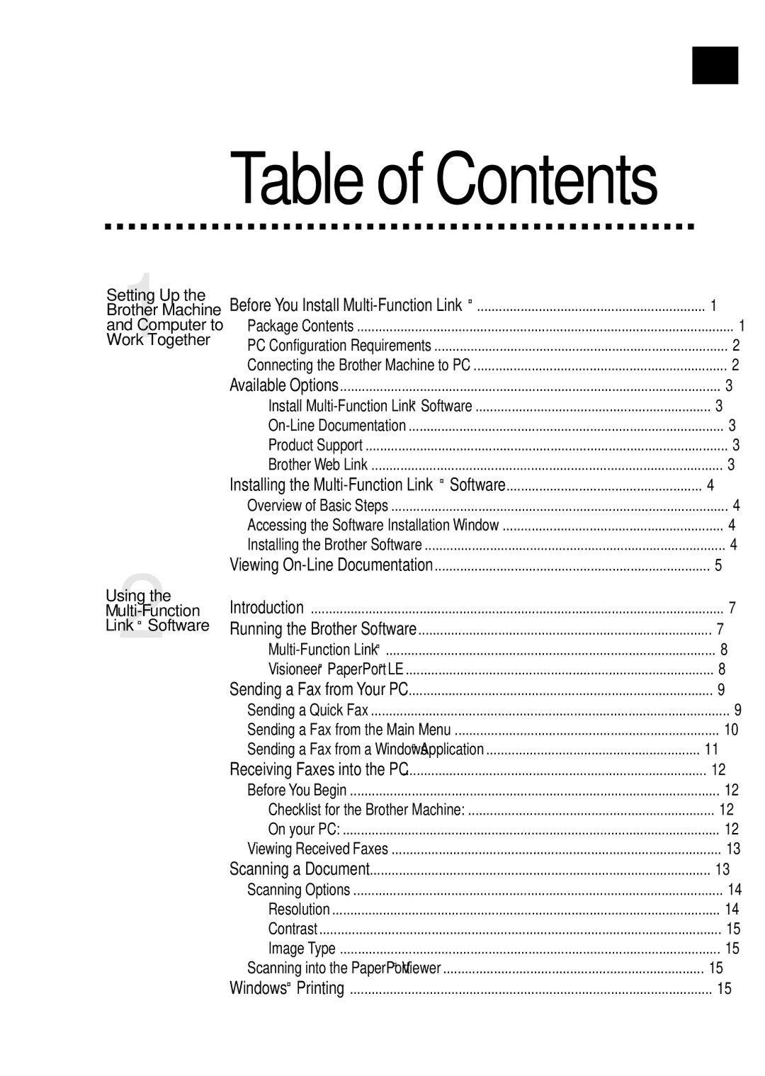 Brother MFC-1780 quick start manual Table of Contents 