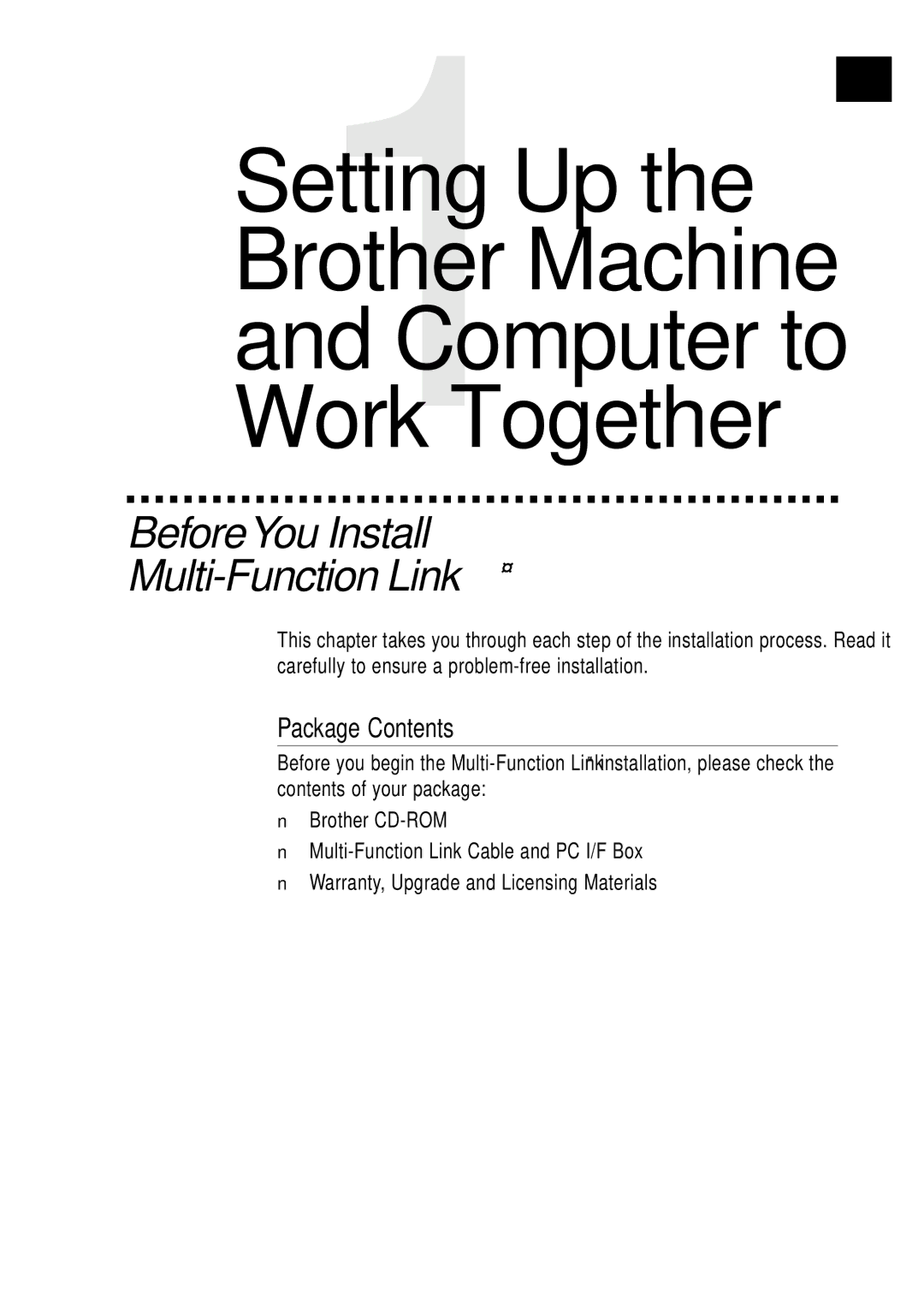 Brother MFC-1780 quick start manual BeforeYou Install Multi-Function Link, Package Contents 