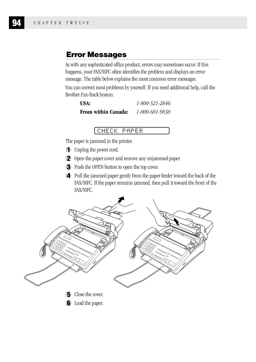 Brother MFC 1970MC, MFC 1870MC, FAX1 570MC owner manual Error Messages, Check Paper 