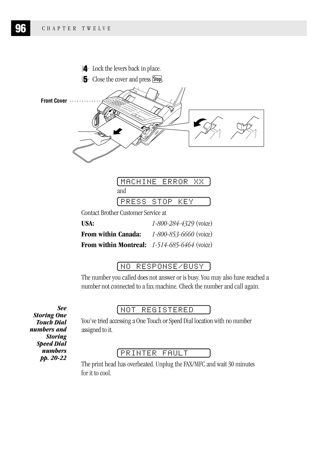 Brother FAX1 570MC, MFC 1970MC, MFC 1870MC Machine Error Press Stop KEY, No RESPONSE/BUSY, Not Registered, Printer Fault 