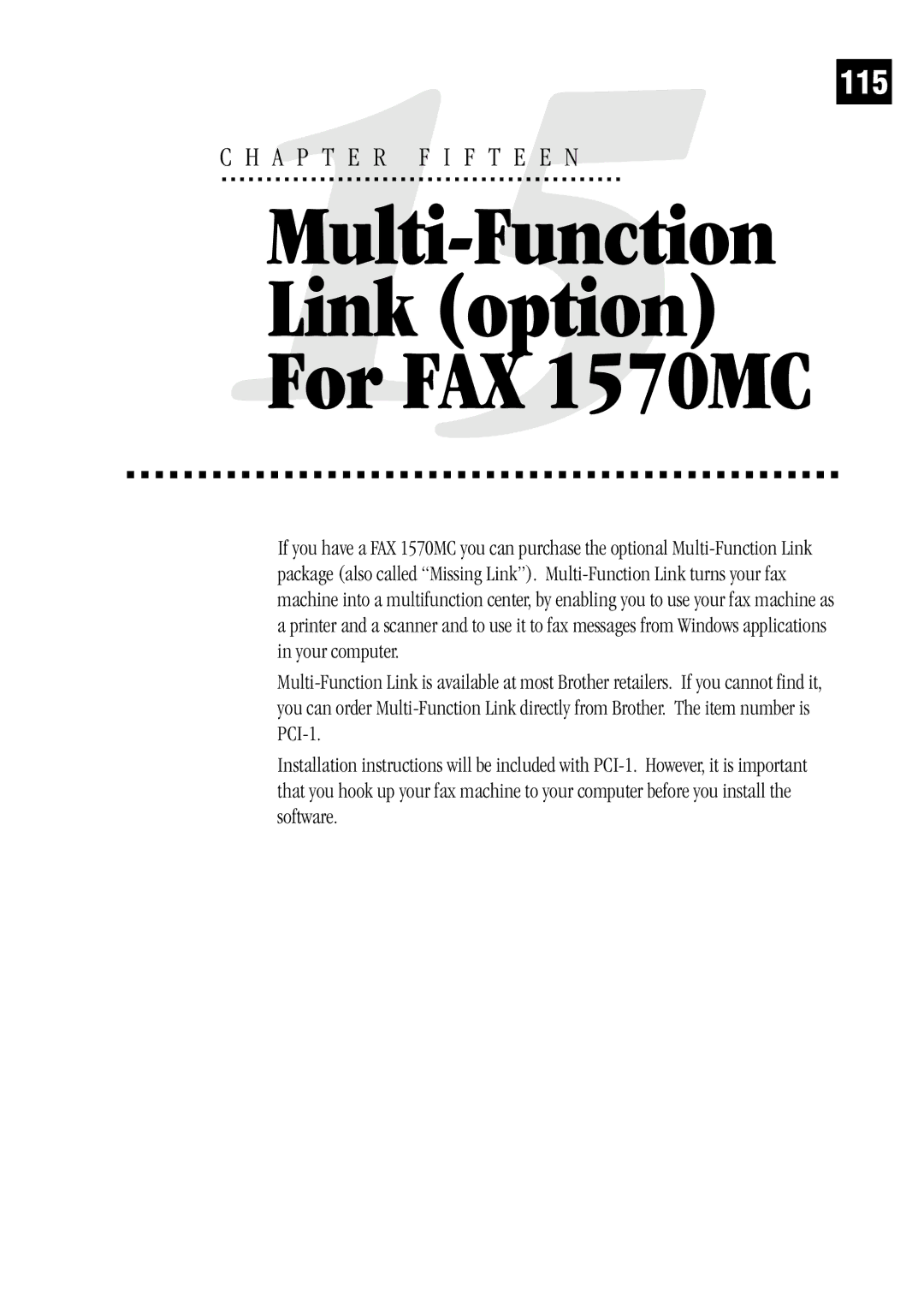 Brother MFC 1970MC, MFC 1870MC, FAX1 570MC owner manual Link option For FAX 1570MC 