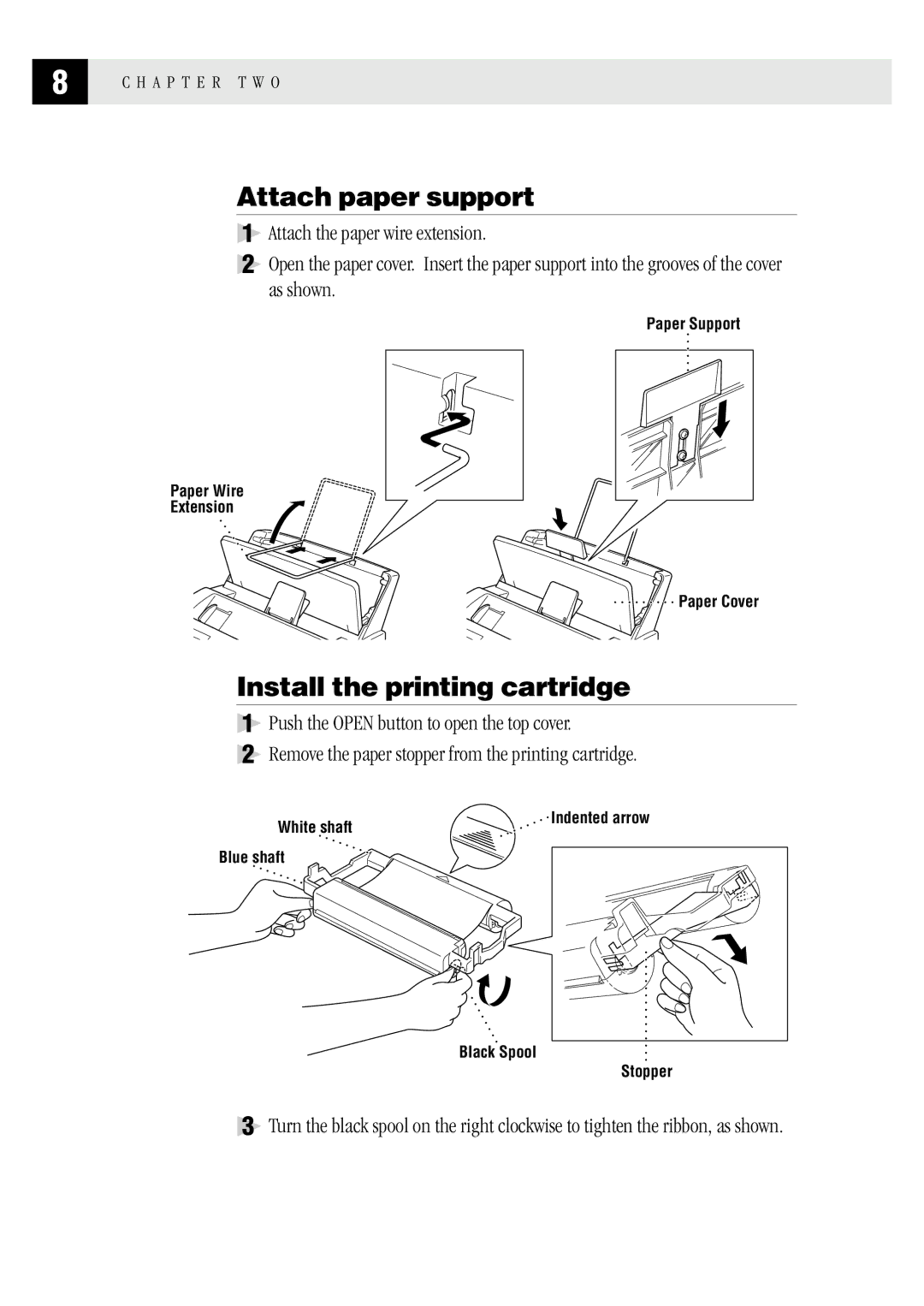 Brother MFC 1870MC, MFC 1970MC, FAX1 570MC owner manual Attach paper support, Install the printing cartridge 