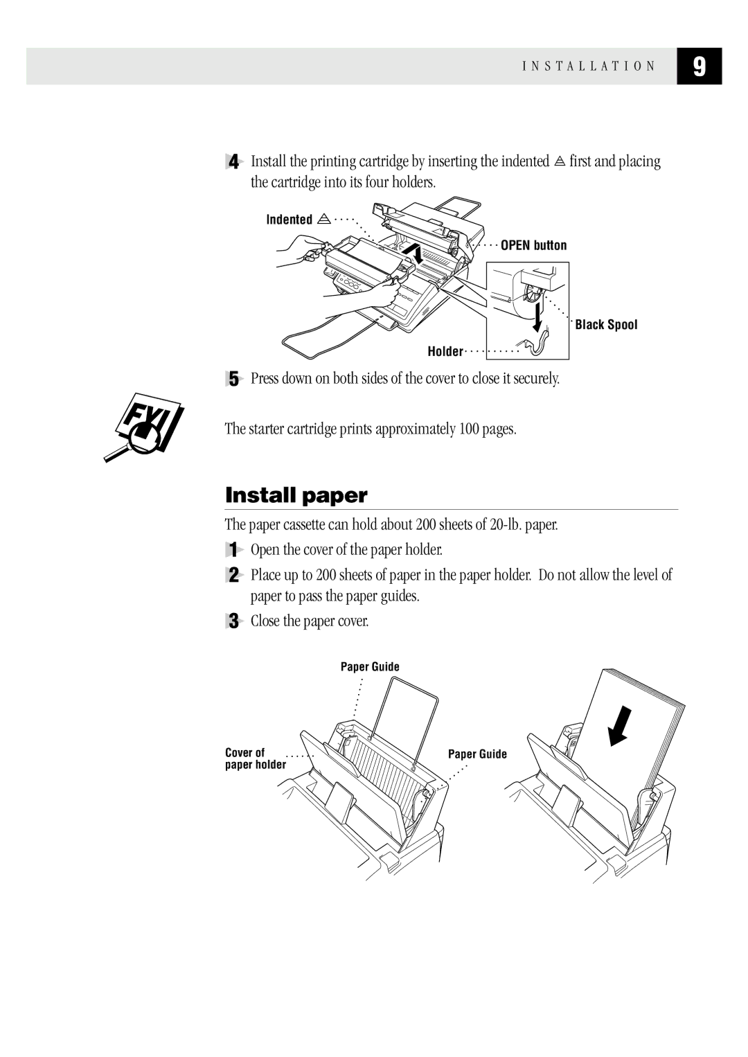 Brother FAX1 570MC, MFC 1970MC, MFC 1870MC owner manual Install paper 