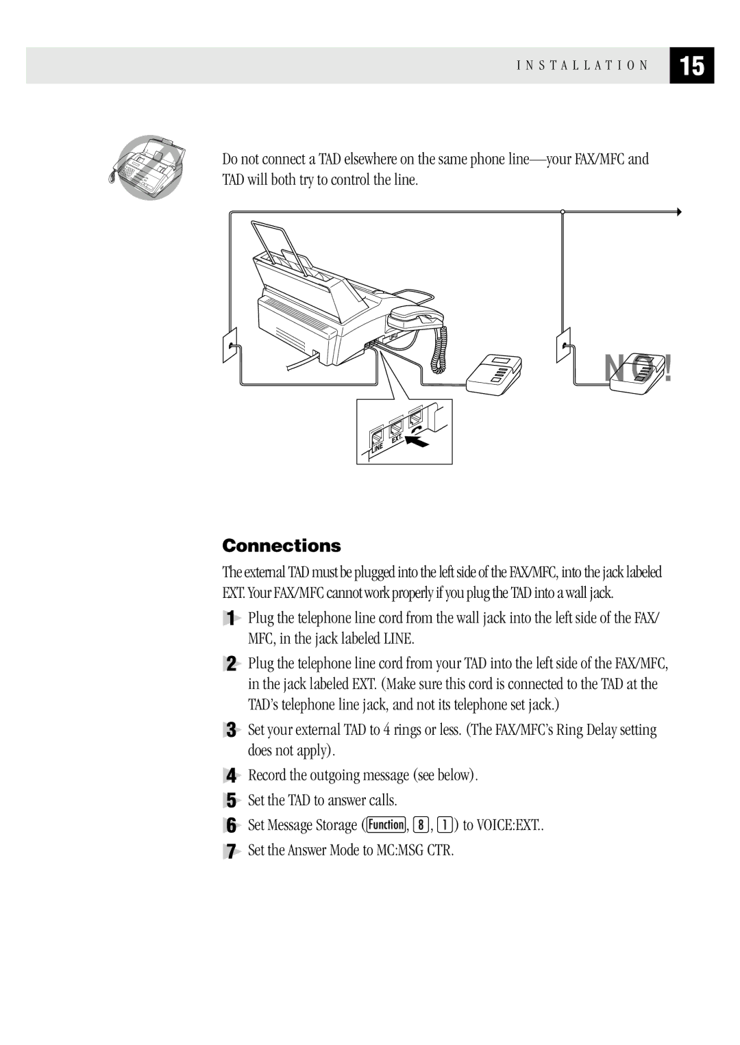 Brother FAX1 570MC, MFC 1970MC, MFC 1870MC owner manual Connections 