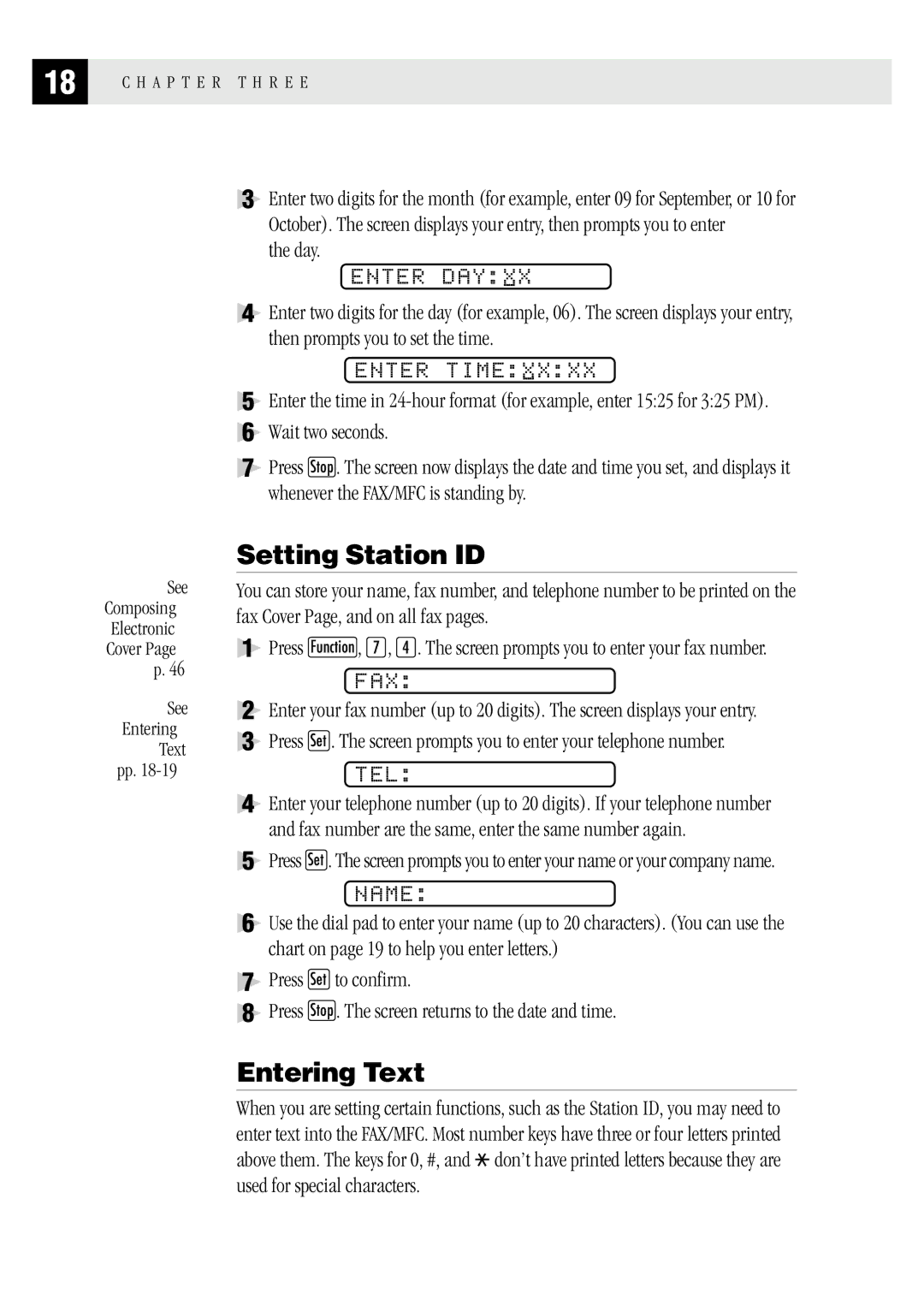 Brother FAX1 570MC, MFC 1970MC, MFC 1870MC owner manual Setting Station ID, Entering Text 