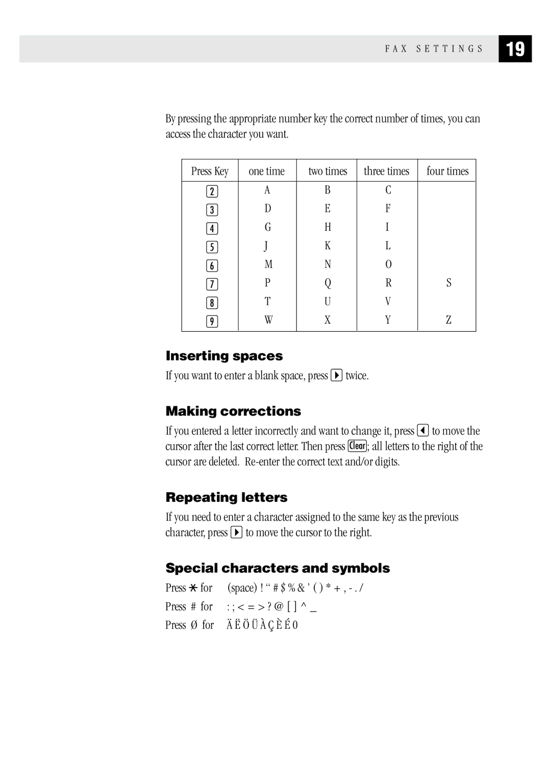 Brother MFC 1970MC, MFC 1870MC Inserting spaces, Making corrections, Repeating letters, Special characters and symbols 