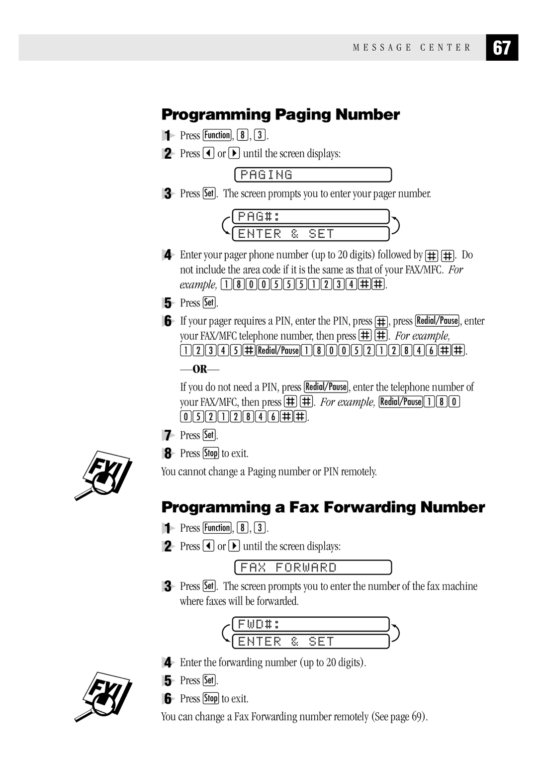 Brother MFC 1970MC, MFC 1870MC, FAX1 570MC owner manual Programming Paging Number, Programming a Fax Forwarding Number 