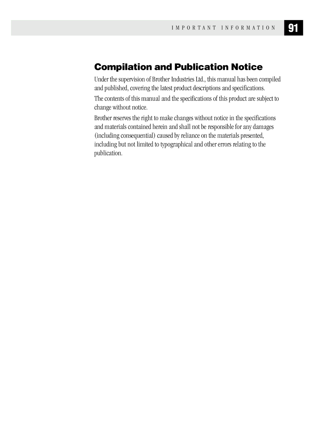 Brother MFC 1970MC, MFC 1870MC, FAX1 570MC owner manual Compilation and Publication Notice 