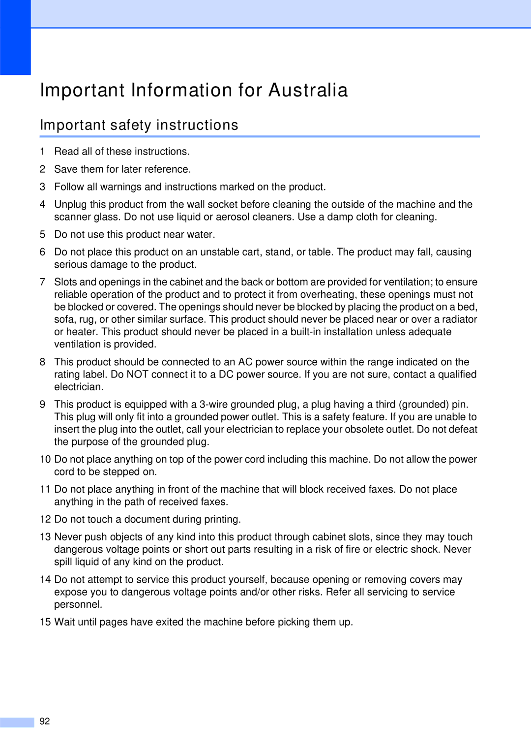 Brother MFC-253CW manual Important Information for Australia 