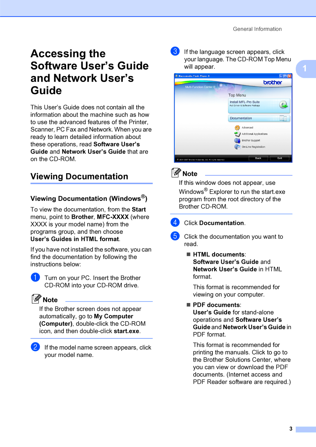 Brother MFC-253CW Accessing Software User’s Guide Network User’s, Viewing Documentation Windows, Click Documentation 