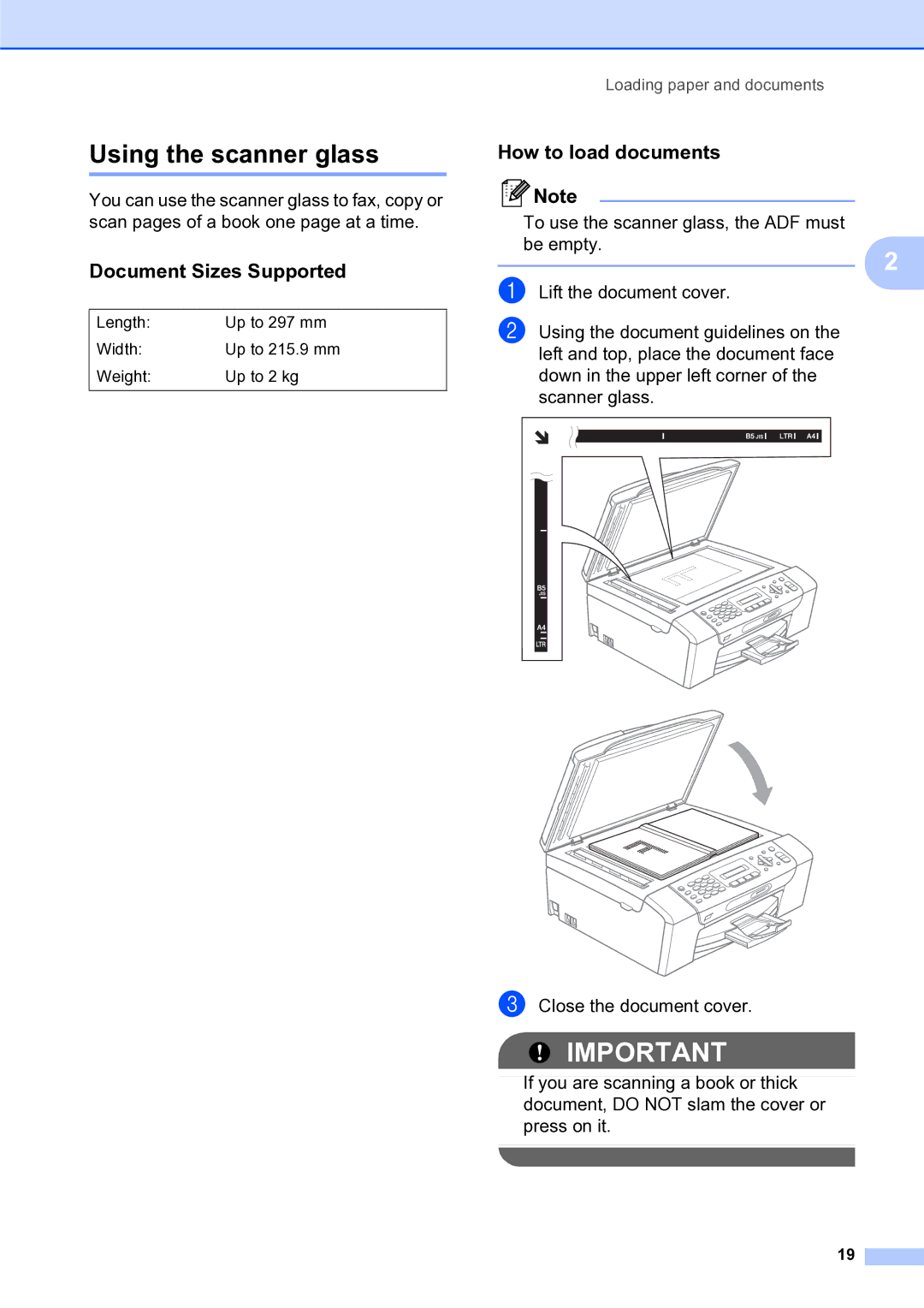 Brother MFC-253CW manual Using the scanner glass 