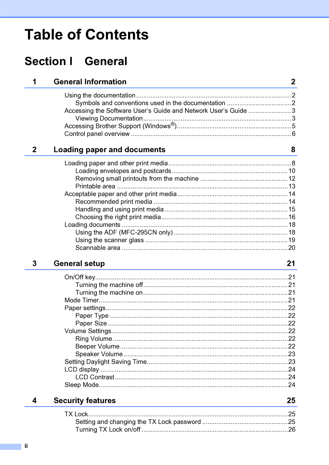 Brother MFC-253CW manual Table of Contents 