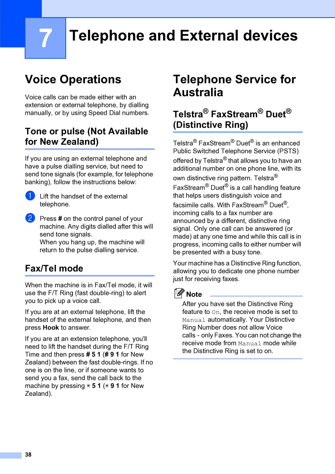 Brother MFC-253CW manual Telephone and External devices, Voice Operations, Telephone Service for Australia 