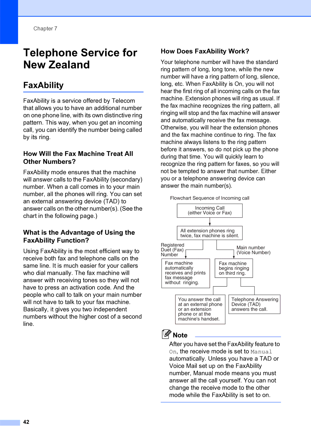 Brother MFC-253CW manual Telephone Service for New Zealand, FaxAbility, How Will the Fax Machine Treat All Other Numbers? 