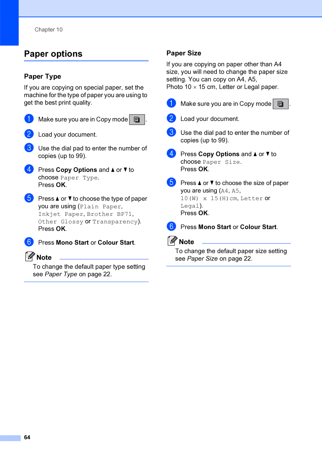 Brother MFC-253CW manual Paper options, Paper Type, Paper Size 