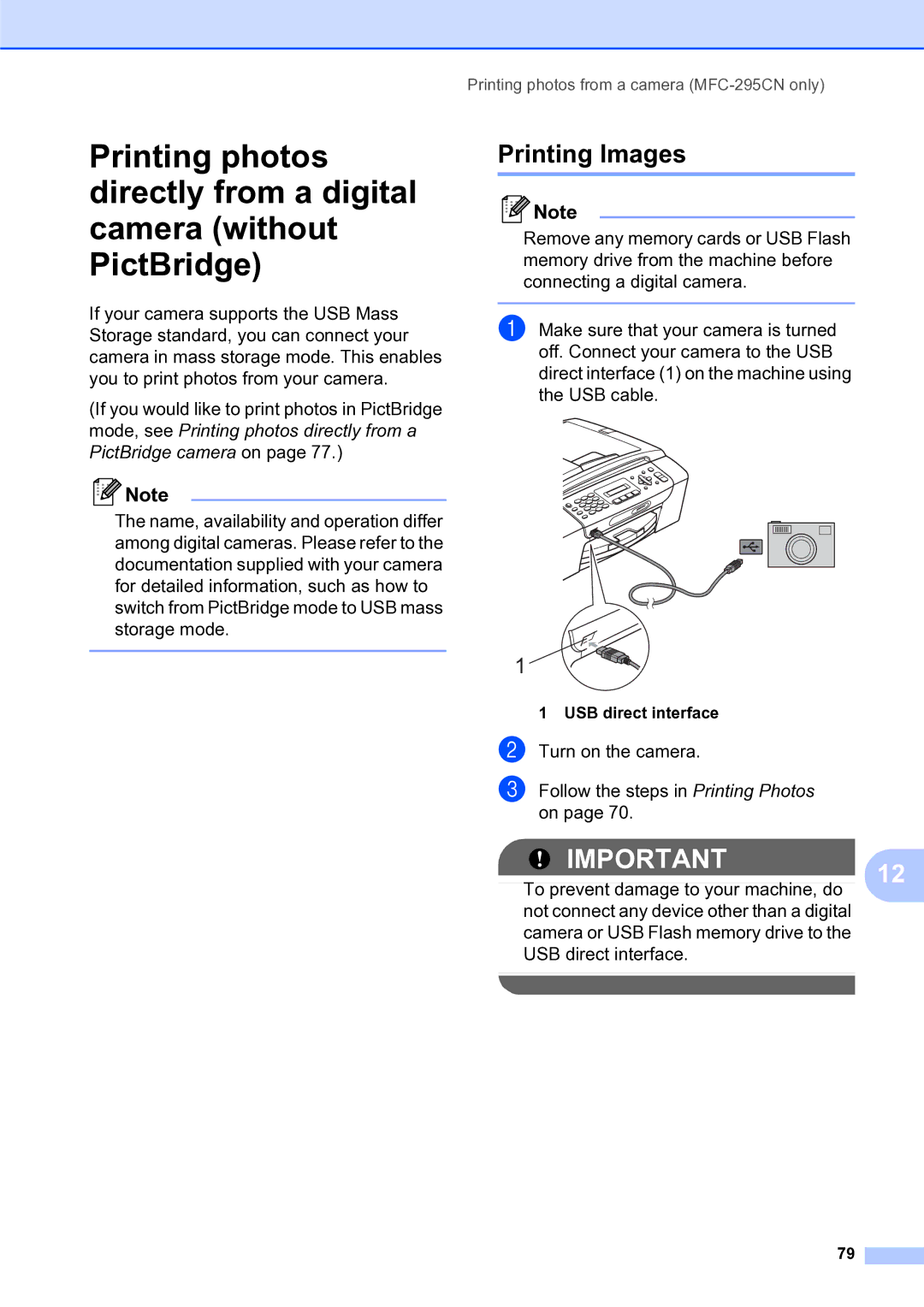 Brother MFC-253CW manual Printing photos from a camera MFC-295CN only 